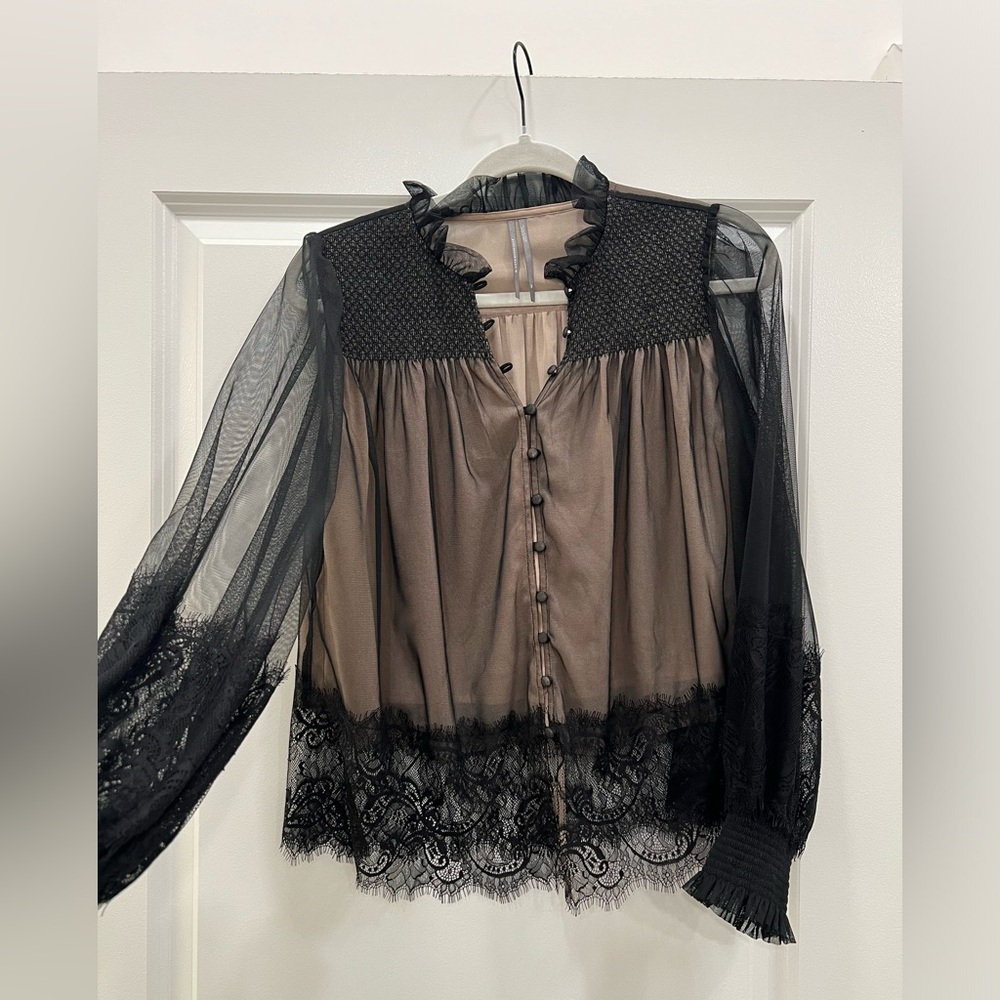 Anthropologie Black Lace Sheer Top